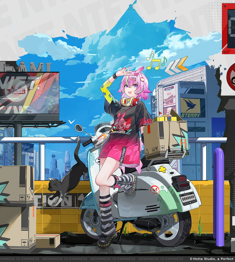 Haniel with her delivery scooter in official NTE artwork