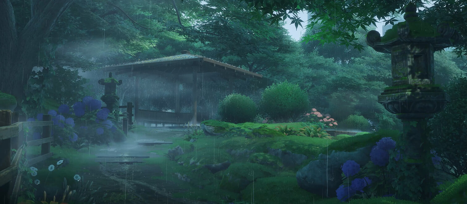 Raindrop Court real game scene from Official Hethereau location showcase